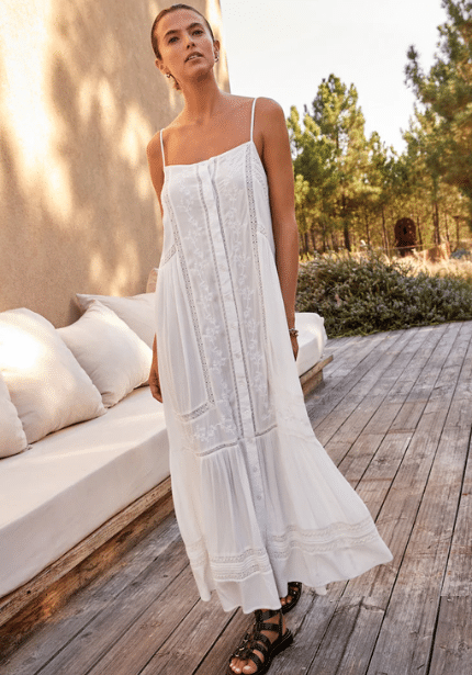 Embroidered Strappy Maxi Dress